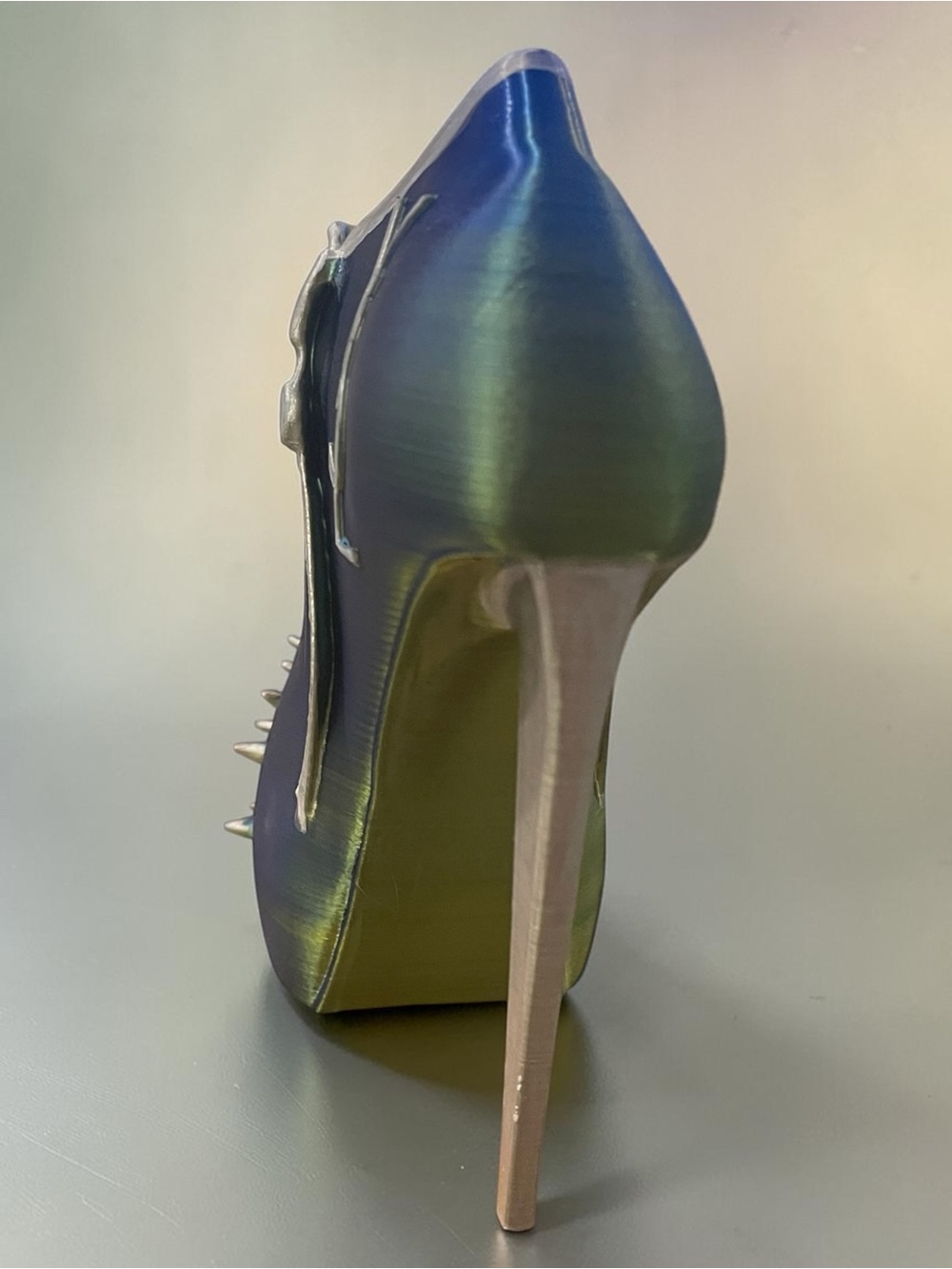 3d Hand Crafted YSL Logo Green & Blue Metallic Silver Spike-Heel Accent Stiletto - Picture 6 of 15